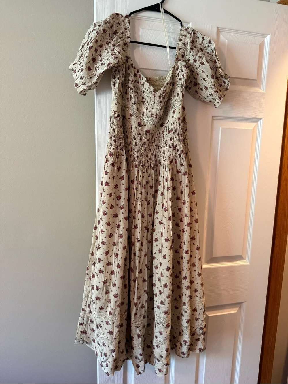 Free People Cream Midi Dress with Burgundy Floral Print - Picture 1 of 2